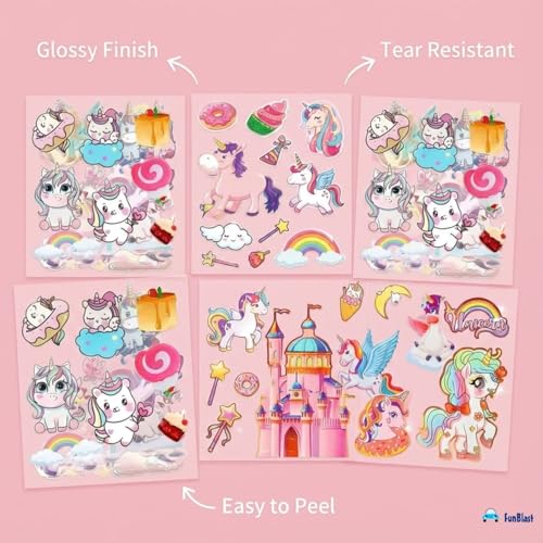 Image of FunBlast Unicorn Theme PET Stickers, Kawaii Sticker - 100 Sheets; 500+ Pcs Aesthetic Sticker, Japanese Style Craft Stickers, Self-Adhesive Sticker's Set - Multicolor (G)