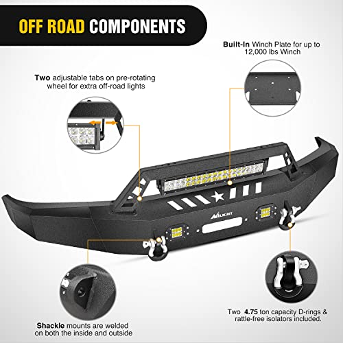 Image of Nilight Front Bumper Full Width Solid Steel Compatible for 2009 2010 2011 2012 2013 2014 Ford F150 Pickup Truck with Winch Plate Offroad 120W LED Light Bar 2x18w LED Pods