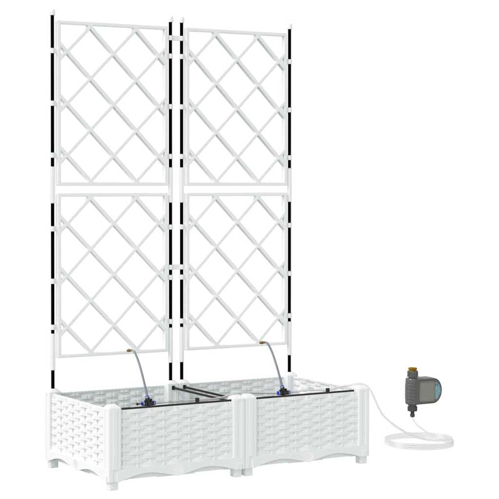 Juego de 2 maceteros de riego de plástico blanco, 80 x 40 x 126 cm | Prácticas jardineras para balcón y terraza con almacenamiento de agua integrado para plantas vitales.