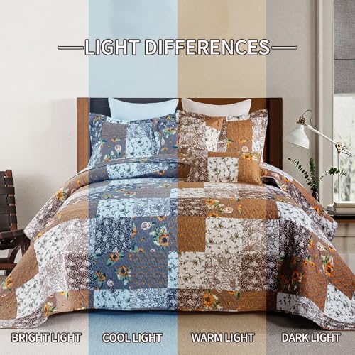 BEDIFANY Fall Twin Quilt Set - Cotton Filling Reversible Farmhouse Bedspreads Twin XL Size with Pillow Sham - Lightweight Twin Size Quilt Bedding Sets, 2 Pieces (68 x 86 inch)