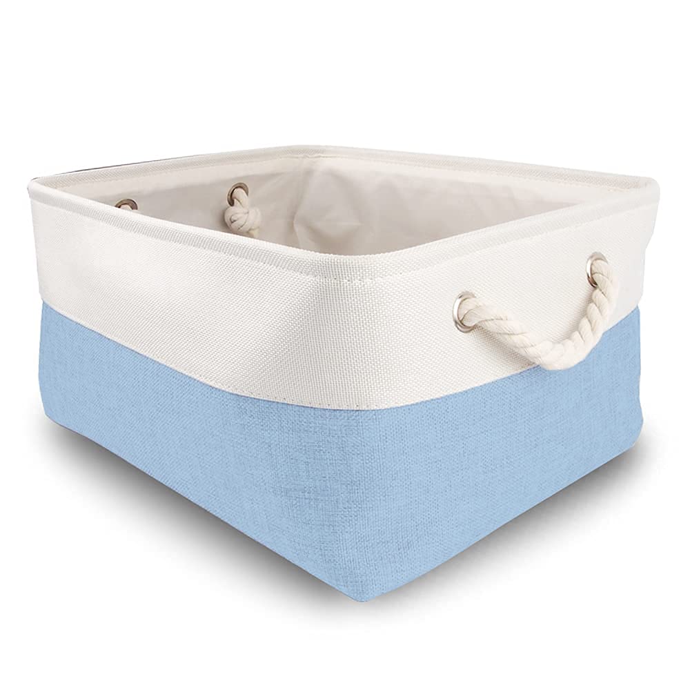 MANGATA Extra Large Storage Boxes, Fabric Storage Baskets for Cupboards, Shelves, Wardrobe, Toys, Clothes ( Foldable, Blue Grey White)