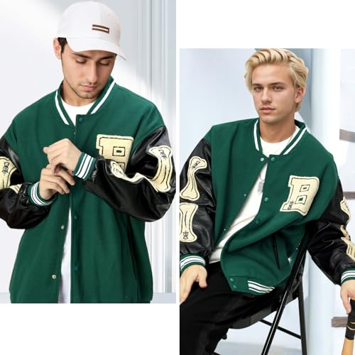Image of Mens Varsity Jacket Baseball Bomber Jacket Vintage Unisex Streetwear Coats with Patchwork Hipster Utility Tops