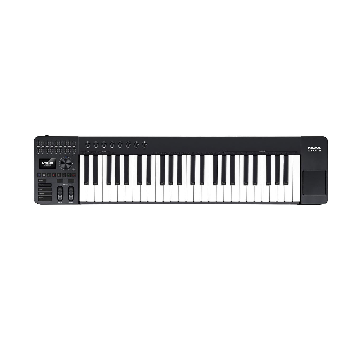 NU-X NTK-49 MIDI-Steuerungstastatur mit 49 Tasten, 4 Oktaven, Desktop-freundlicher multifunktionaler MIDI-Controller, Cubase LE im Lieferumfang enthalten, halbgewichtete Tasten, Pitch- und