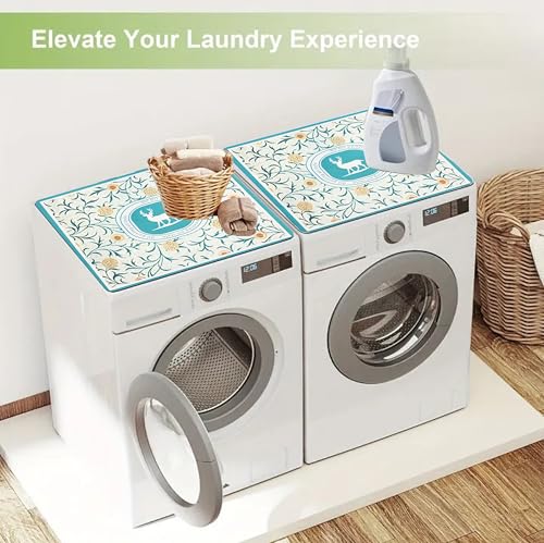 Image of Homecloud Non-Slip Washing Machine Mat - Durable Waterproof Protective Cover for Washer & Dryer, Dust-Resistant Mat Ideal for Laundry Room & Kitchen Appliances | 60x60 cm (Dark Green)