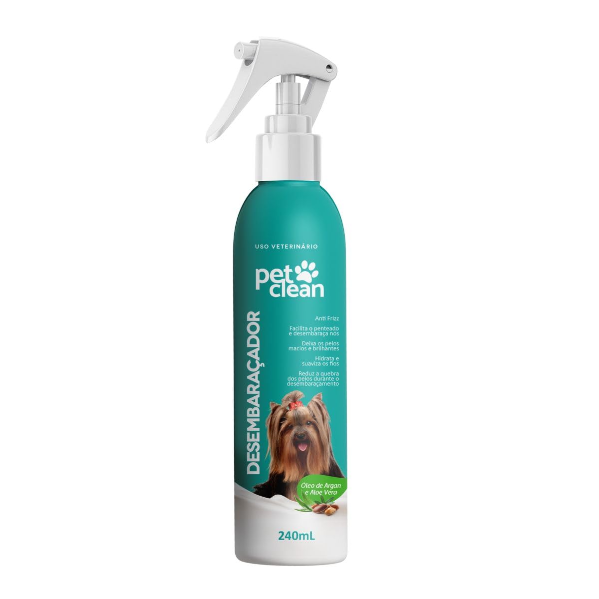 Pet Clean Desembaraçador de Pelos Anti-Frizz para Cães e Gatos, com Óleo de Argan e Aloe Vera, 240ml