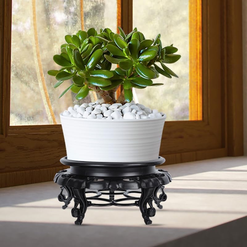 Luxshiny Resin Wooden Display Base 7.08 Inch Round Plant Stand Indoor Outdoor Potted Plant Riser for Vase Fish Tank Bonsai Statue Tabletop Ornament