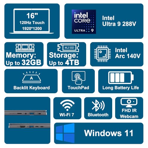 Image of iCarp Customized Laptop Made with Acer Aspire 16 AI Laptop 16 inch WUXGA 120Hz Touch 100% sRGB Intel 8-core Ultra 9 288V 48 AI Tops 32GB RAM 512GB /1TB /2TB /4TB SSD for Creator Business Professional Win11