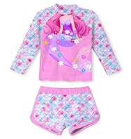 ALISISTER Mädchen 2PCS Langarm Badeanzug für 3-4 Jahre UPF 50+ Sonnen Schutz Schwimmbekleidung Sommer Strand Lila