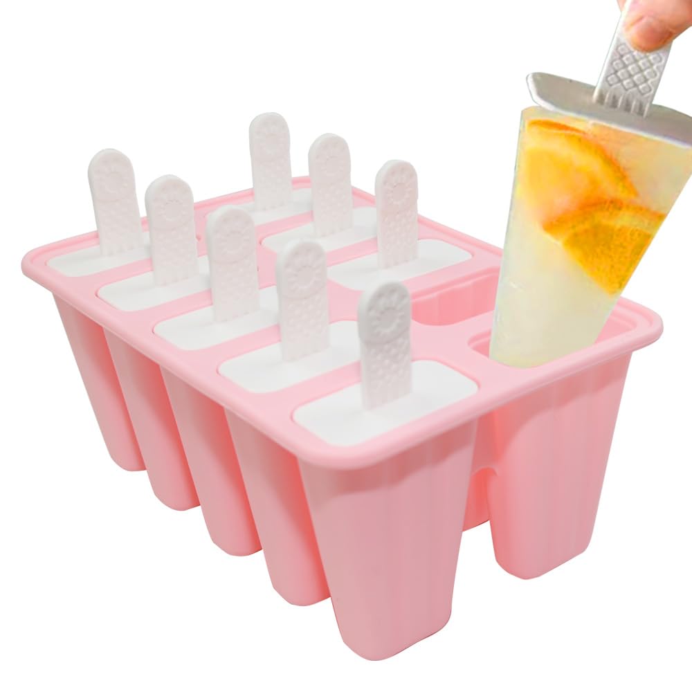 Ram® Silicone Ice Cream Mould Ice Lolly Mould FDA Certified Food Ice Pop Maker Popsicle Molds with Sticks and Drip Guards (12, Pink)