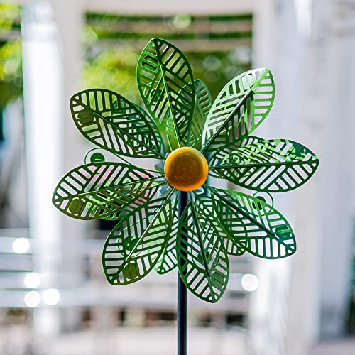 Stargarden Wind Spinner Outdoor,Metal Double Wind Sculpture Hollowed-Out Leaf Design For Yard And Garden 58 * 13.5 Inch #TOP6