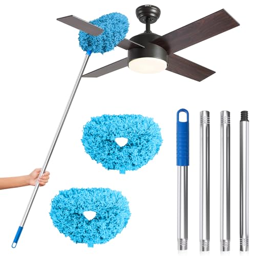 Image of DRQ Ceiling Fan Cleaner Duster, 2 Pack Reusable Microfiber Duster with Extension Pole, 13 to 50 Inch Fan Blade Cleaner, Removable Dusters for Cleaning Walls Bookshelves Door Window Top (Blue)