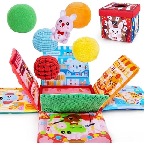 beetoy Sensory Activity Cube, Montessori Infant Toys with Textured Sensory Balls, Early Learning Travel Toys for Fine Motor Skills, Perfect Newborn Boy and Girl Gift Cover