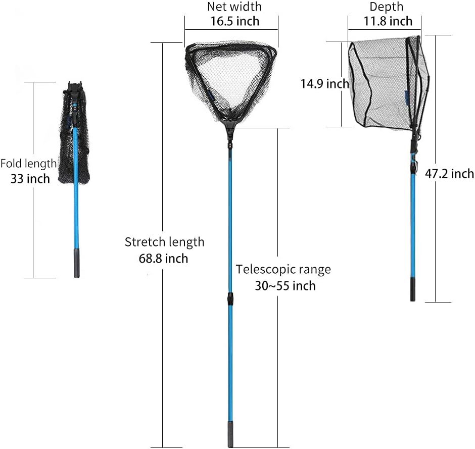 SAN LIKE Fishing Net Fish Landing Net Collapsible Fish Net with Anti-Slip Telescoping Rubber Pole Handle for Kids Adults in Saltwater Freshwater Multi-Size Extending to 37/42/43/51/69/71/89/98inch