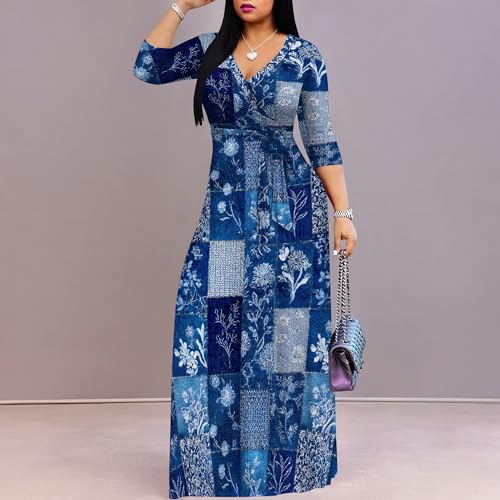 Image of SUZONANA Plus Size Dresses for Women Print Maxi Dresses Flowy 3 /4 Sleeve with Belt