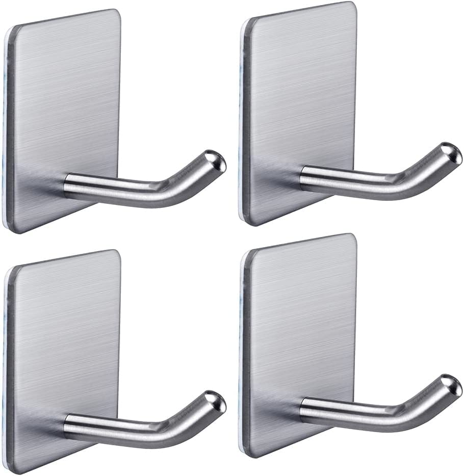 Image of Enclave Heavy Duty Adhesive Hooks, Stick on Wall Adhesive Hangers, Strong Stainless Steel Holder, Self Adhesive Hooks for Kitchen Bathroom Home Door Towel Coat Key Robe. (Cube Silver, Pack of 4)