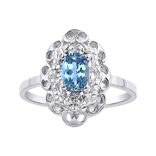 Juego de anillos de topacio azul y diamante de plata de ley Juego de anillos de topacio azul y diamante de plata de ley