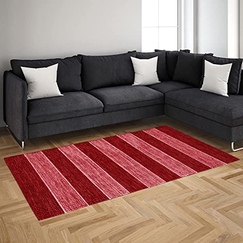 HOMEABLE Cotton Area Rug | Carpets Suitable for Bedroom, Dining Room, Home Décor | Handcrafted Traditional Rug |Superfine Cotton |2x5 Feet (Red & Wine Stripe)