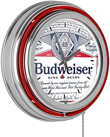 Trademark Gameroom Budweiser Chrome Double Rung Neon Clock - Label Design