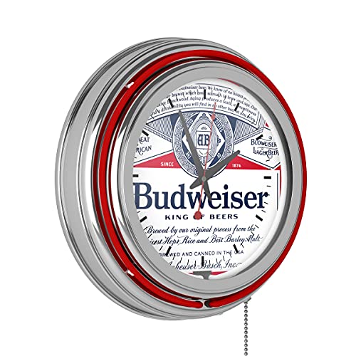 Trademark Gameroom Budweiser Chrome Double Rung Neon Clock - Label Design #TOP13