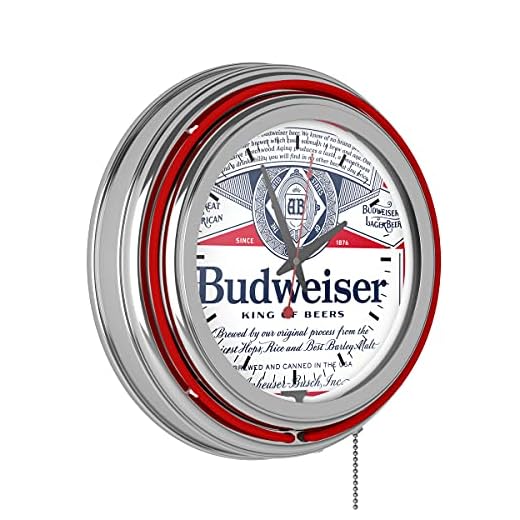 Trademark Gameroom Budweiser Chrome Double Rung Neon Clock - Label Design