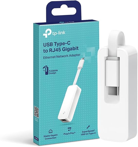 Detalle del adaptador TP-Link UE300C mostrando su diseño ultra compacto y el puerto USB-C.