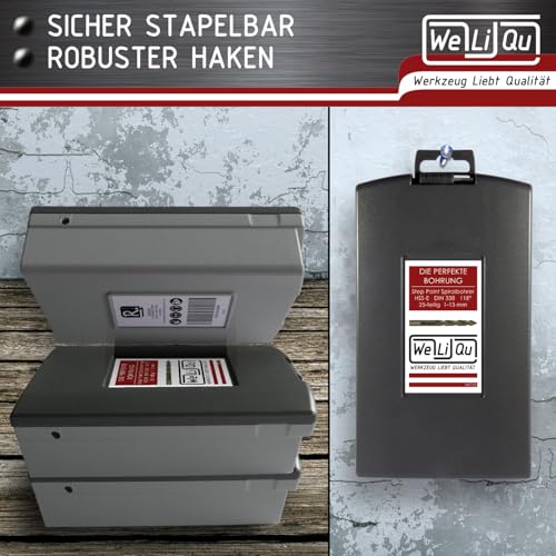 WELIQU HSS-Co Step Point Spiralbohrer Set 25-teilig 1-13mm x 0,5mm - Selbstzentrierende Metallbohrer, DIN 338, 118° für Stahl, Edelstahl, Aluminium, Messing, Bronze, Gusseisen, Hartholz, Kunststoff