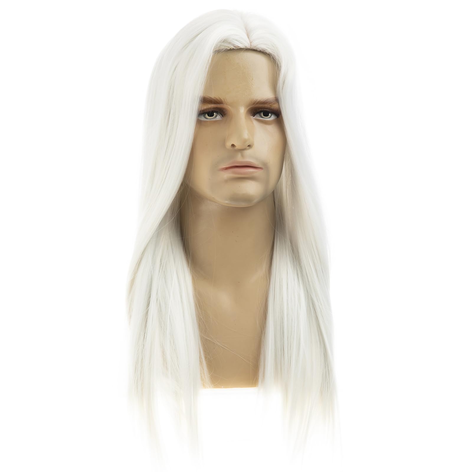 Dsimeig Long Straight White Wigs for Men Synthetic Side Part Heat Resistant Party Cosplay Hair Wig, 22.5 inches - Image 2