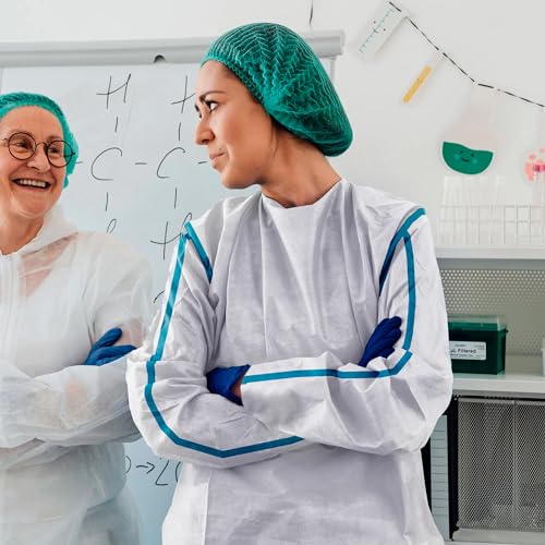 Vestido de isolamento descartável AMZ, 2GG. Pacote com 5 vestidos brancos de EPI descartáveis. Vesti