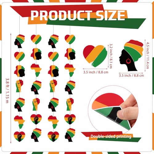 Image of Spakon 8 Pcs Juneteenth Garlands Decoration Juneteenth Day Hanging Banner African American Red Yellow Black and Green Paper Cutouts for 1865 Freedom Day June 19th Holiday Party Supplies