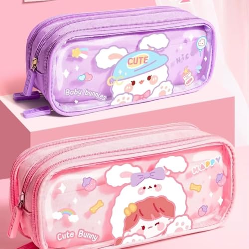 Image of Storio Pencil Box Pouch for School Kids Girls & Boys Aesthetic | Cute Stationary Compass Box Case Organiser Purple /Pink (Color as per Availability)