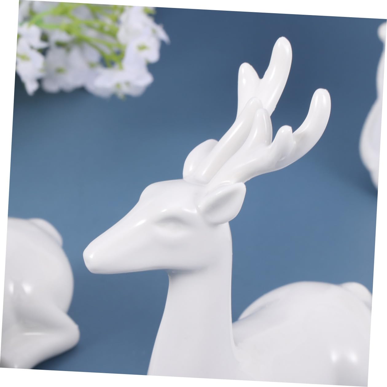 Keramik Hirschfigur Paar Glasiert Weiß für Auto und Regal Deko Weihnachten