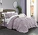Chic Home 6 Piece Halpert Floral Pinch Pleat Ruffled Designer Embellished Comforter Set, Queen, Lavender