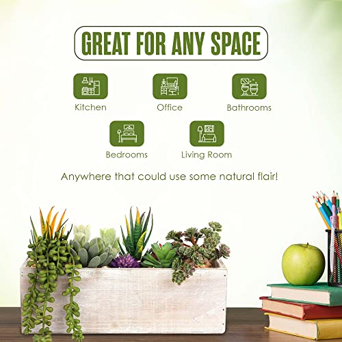 Houseables Succulent Arrangements, Faux Succulents Rectangular Planter, 11.5” X 7.5” X 3.75”, Artificial Assorted Plants, Table Centerpieces, Fake Plant Arrangement, Cactus Decoration, Rustic, Decor #TOP4