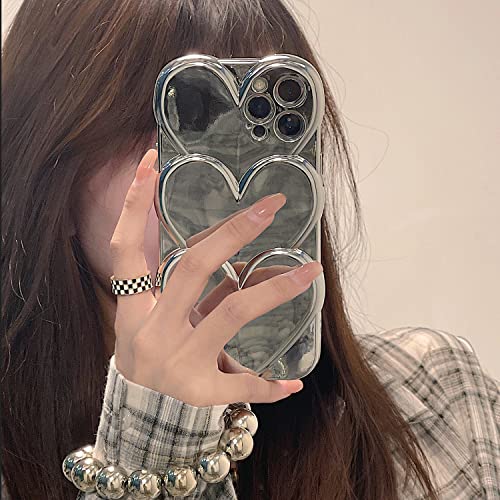 Espumoso Cute Case Compatible With Iphone 13 Pro Max Case 6.7'', 3D Silver Cartoon Heart Case With Lovely Bracelet Chain Camera Protector Case Plating Soft Tpu Shockproof Protective For Women & Girls #TOP1