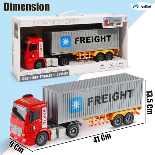 Image of FunBlast Container Truck Toy for Kids - Large Transport Lorry with Light & Sound, Realistic Design Smoother & Speedier Friction Powered Vehicle Toy for 3+ Boys, Girls (Random Color)