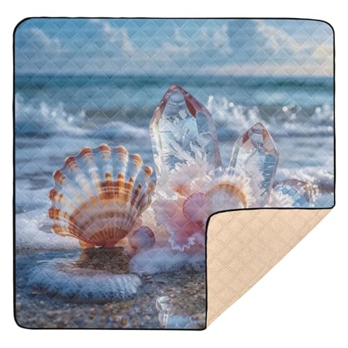 Kigai Beach Shell Baby Play Mat for Floor and Playpen 50x50 inch Non-Slip Baby Activity Playmat Waterproof Foldable Crawling Mat for Infants Toddlers