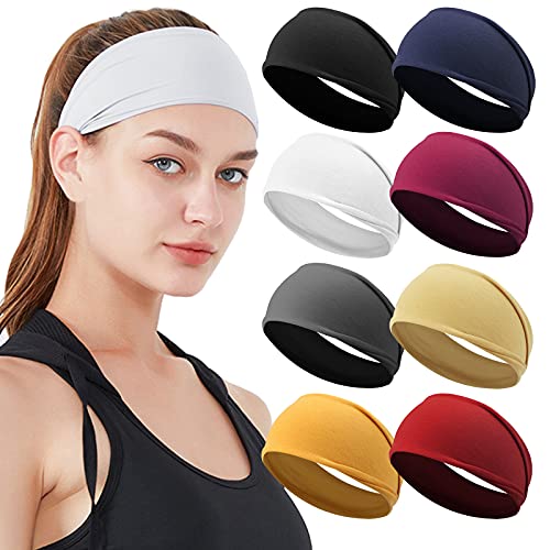 DRESHOW 8 Pack Yoga Sports Headbands for Women Elastic Non-Slip Headbands Running Workout Hair Bands