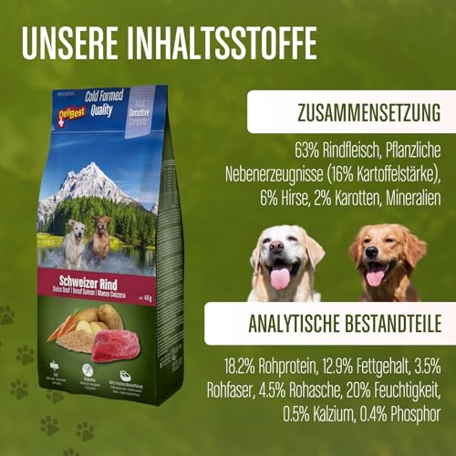 DeliBest Adult Sensitive Complete Dog Rind I Halbfeuchtes Futter für Hunde Adult I aus 100% Schweizer Rindfleisch I getreidefrei & ohne andere Zusätze I Hundefutter kaltgepresst I 4 kg