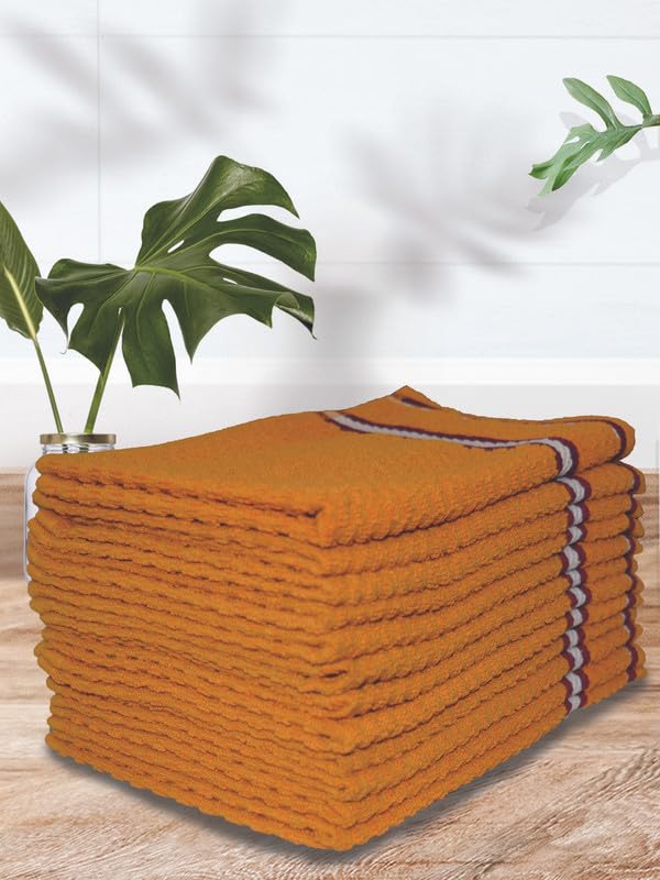 Image of Athom Living Popcorn Textured Solid Cotton Hand Towel Yellow 35x55 cm Set of 12