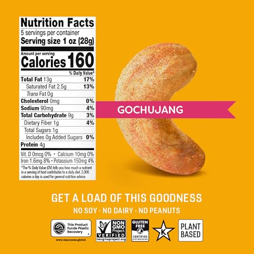 Image of Octonuts Gochujang Roasted Cashew (5oz) Plant Based Protein Snack with Korean-Inspired Flavor - Healthy Snack for Adults & Kids - Keto Friendly, Vegan & Non-GMO Verified
