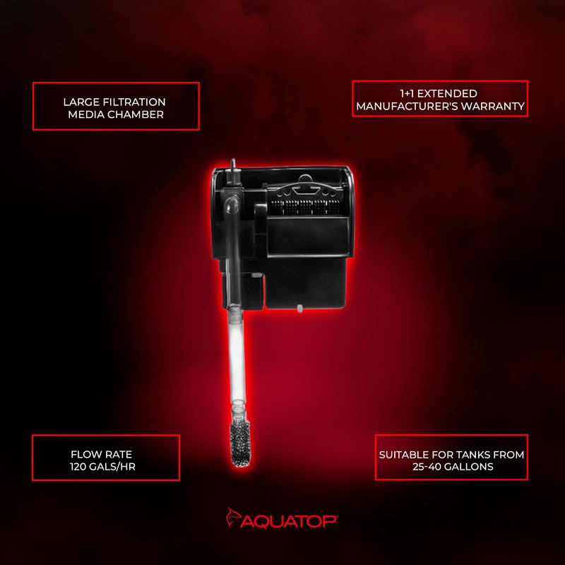 Image of Aquatop Forza 120 GPH Power Filter for Aquariums - Fits upto 25 Gal Freshwater & Saltwater - Advanced Filtration Design - Crystal Clear Water - PFE-4