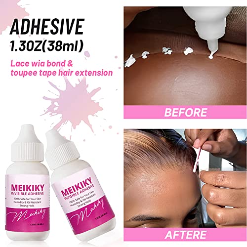 Wig Glue For Front Lace Wig Lace Glue Waterproof Super Hold Meikiky Invisible Adhesive For Wigs And Hair Systems Easy To Apply Fast Drying Strong Hold Perspiration Resistant (1.3Oz) #TOP4
