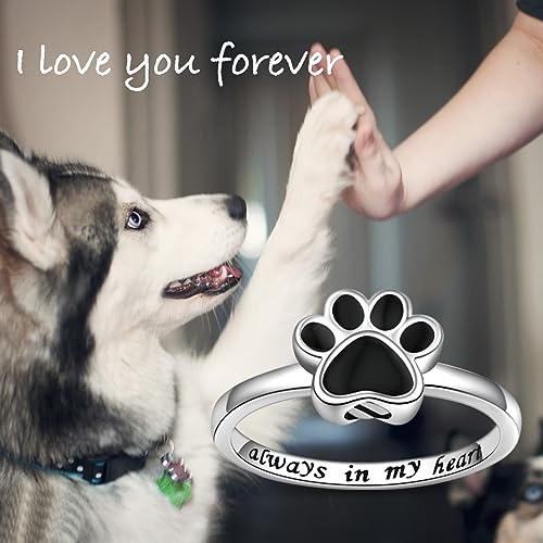 Sterling Silver Paw Print Urn Ring for Ashes S925 Cremation Jewelry Dog Cat Memorial Jewelry Always in My heart Urn Jewelry for Pet Lovers2