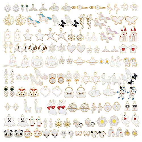 JJGQAZ Wholesales 80pcs(40PAIRS) Assorted Gold Plated WHITE Theme Enamel Dainty Dangle Pendants Charms for Earrings Jewelry Making Necklace Bracelet Craft Findings