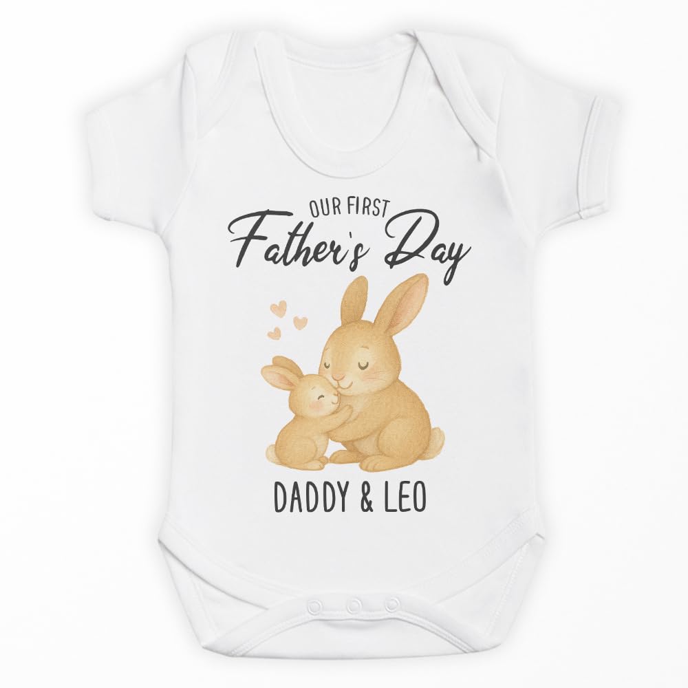 The Gift Project Dinosaurs Personalised Our First Father's Day - Baby Bodysuit - Rabbits
