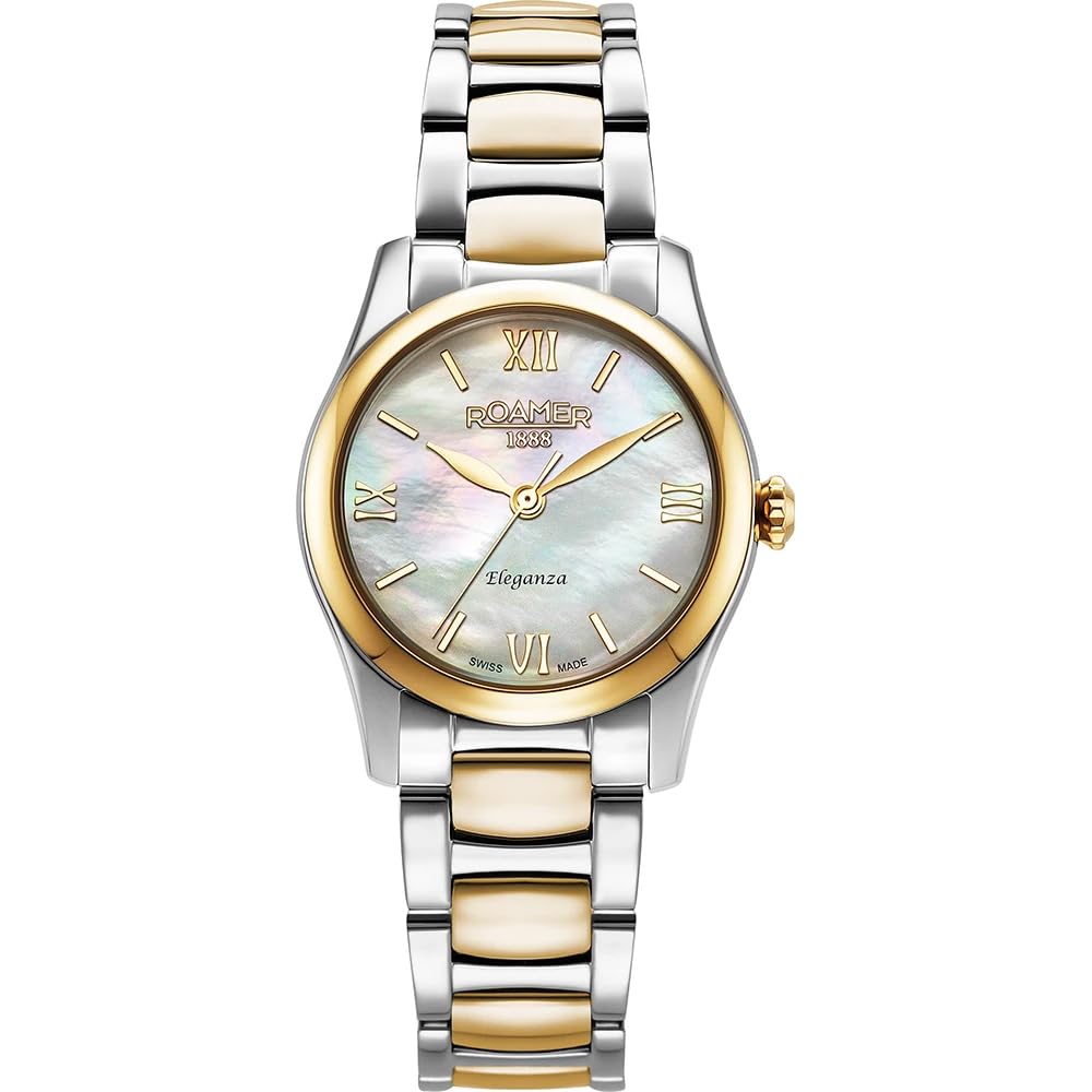 Roamer Eleganza Damen Armbanduhr, Edelstahl, 30mm, Edelstahlarmband, Farbe: Gold/Silber, 10 bar, Zifferblatt: Perlmutt, 974847 47 20 20