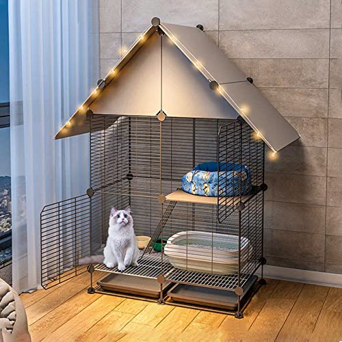 - 大型プレイペン 2段式猫用囲い 屋内用犬小屋 猫用クレート 子猫用プレイペン フェレットケージ 取り外し可能な金属ワイヤー犬小屋 - 小動物、子犬、子猫、ウサギ用