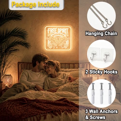 Image of Free Spirit Neon Sign for Wall Decor Positive Light Up Sign Inspiration Butterfly Led Signs for Room Party Home Motivational Wall Decor USB Powered