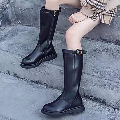 TangDao Kids Girl's Waterproof Side Zipper Fur Lined Knee High Tall Riding Boots Girls Leather Winter Boots Dress Princess Shoes Outdoor Snow Boot4