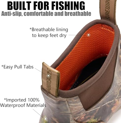 SUREWAY Men's Ankle Fishing Deck Boots for Men-Waterproof,Professional Non-Slip Soles for Wet Slippery Surface,Neoprene Rubber Rain Boot/Shoes for Hunting Boating Gardening3